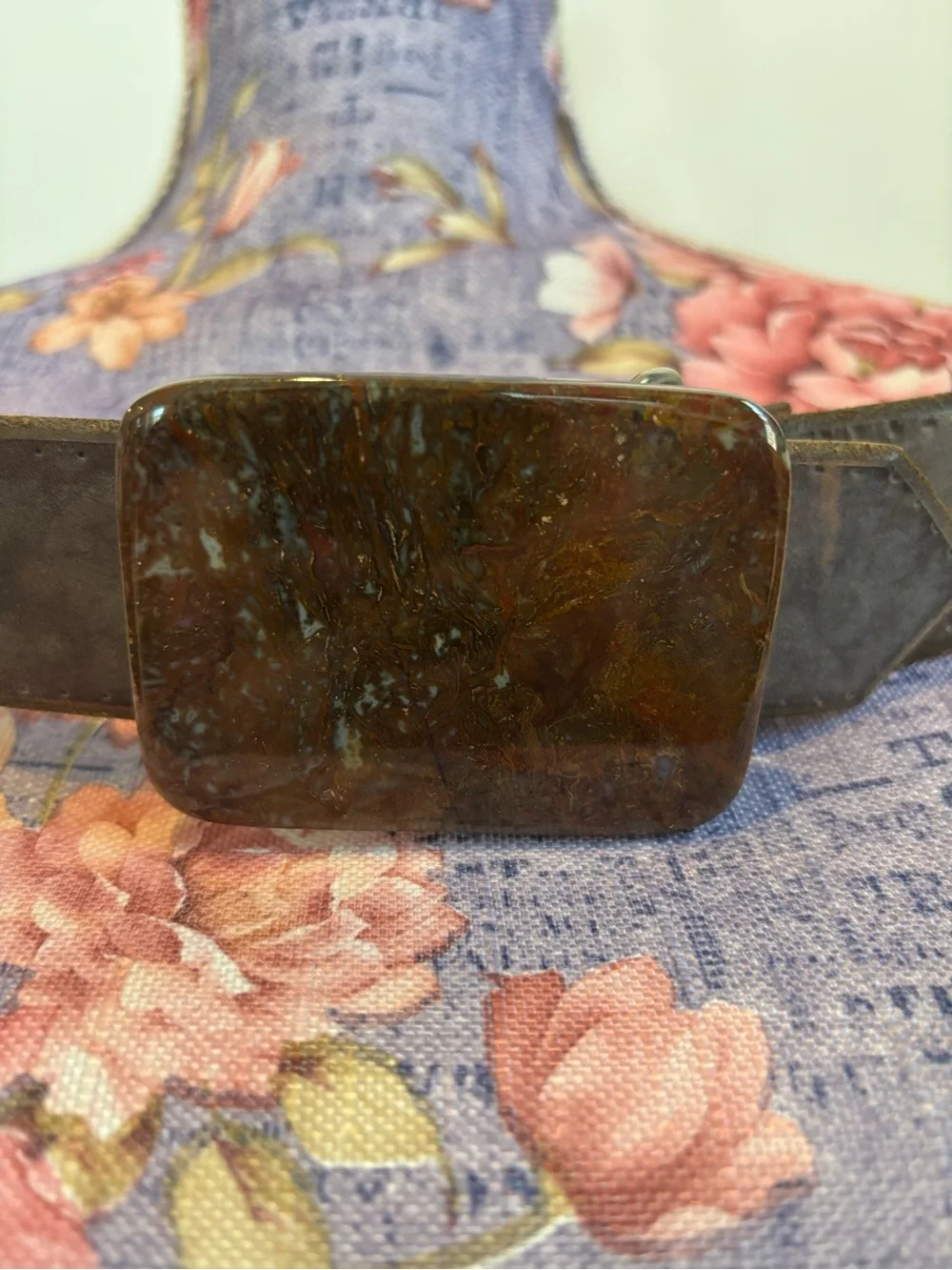 Handcrafted Geometric Woven and Leather Belt with Brown granite belt buckle